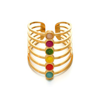 2023 Neuer bunter Naturstein-Fingerring Edelstahl ring Sechs schicht iger vergoldeter offener Ring für Frauen