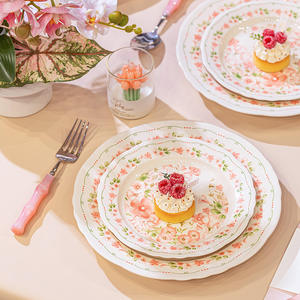 Juego de Vajilla de Cerámica 2025 a Precio de Fábrica, Juego de Platos y Tazones de Porcelana con Flores Rosas para Bodas - Product Image 2