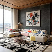 Canapé modulaire en forme de L en tissu bouclé, couleur personnalisable, style graffiti, pour maison et villa