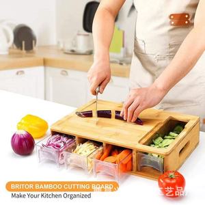 Britor <b>Bamboo</b> Cutting Board With <b>Containers</b> Rectangle Wood Chopping Block For Kitchen Storage - Product Image 1