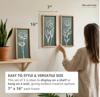Set Seni Dinding Botani 3D Berbingkai Kayu Modern 3-Potong - Desain Bunga Putih Elegan Ramah Lingkungan di Latar Belakang Hijau