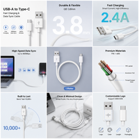 Câble de charge rapide S&C BAT 3A pour Android et iPhone, USB Type-C vers conducteur en cuivre pur, gaine TPE