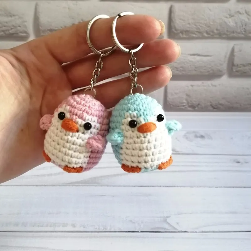 Baby Penguin Keychain Custom Your Own Color Crochet Mini Penguin Knitted Penguin Key Ring Crochet