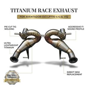 Échappement arrière Vortex Raw Titanium non-résonné pour Lamborghini Aventador SVJ LP770 6.5L avec doubles sorties d'échappement argentées - Product Image 1