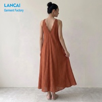 Robe longue en mousseline de coton style bohème avec logo personnalisé pour femme, sexy, col en V profond, dos nu, tenue de plage, vêtements OEM