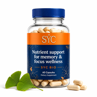 Extrait de Ginkgo Biloba SYC pour améliorer la mémoire et le sommeil, soutenir la santé cérébrale, renforcer l'immunité naturelle, 60 capsules/flacon, usage adulte, OEM