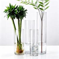 Vase en verre transparent à tube droit, support à fleurs, porte-bougie, centre de table, grand modèle transparent, pour décoration de table de mariage, banquet et salle à manger, en gros