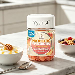 Gummies Probiotiques + Prébiotiques OEM/ODM 500 millions d'UFC, Saveur Pêche, Cure de 30 Jours pour un Microbiome Intestinal Équilibré - Product Image 1