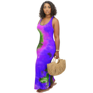 Mujeres verano <span class=keywords><strong>moda</strong></span> recto Casual Maxi vestido señora colorido estampado sin mangas vestidos largos - Product Image 5