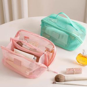 Sacs à maquillage en maille, trousse de toilette en maille, trousse de toilette portable, pochette zippée pour organiser les voyages, pochettes de maquillage et de toilette - Product Image 5