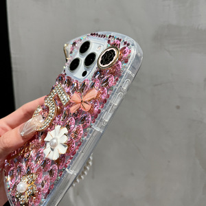 Pour <span class=keywords><strong>iPhone</strong></span> 15 Pro Max pur artisanal incrusté de diamants pomme à la mode chaîne suspendue petit sac à bandoulière étui de téléphone - Product Image 2