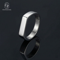 Bague rectangulaire lisse en acier inoxydable, largeur 4 mm, bande unie moulée, bijoux basiques simples, vente en gros - Meilleures ventes