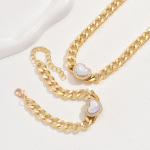 Conjunto de joyas Hip Hop moda corazón imitación perla pulsera cadena collar conjunto - Product Image 3