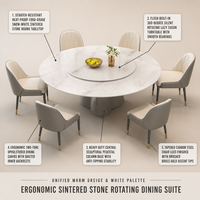 Ensemble de table à manger moderne de luxe avec plateau en pierre frittée et base en métal, table à manger ronde pour salon, hôtel, appartement