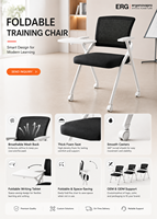 Chaise de bureau mobile pliable avec roulettes et tablette d'écriture pliable pour salle de conférence