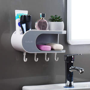 Porte-savon mural double couche Cleve en plastique courbé et drainant avec crochets pour salle de bain - Product Image 4