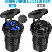 Chargeur de voiture en aluminium PD QC 3.0, adaptateur de charge rapide à 3 ports avec interrupteur pour camping-car, remorque, fourgon, voiture, bateau, voiturette de golf