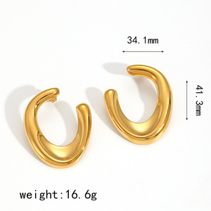U Shaped <b>Titanium</b> Steel <b>Stud</b> Earrings Geometric Design Gold Silver Color Fashion Jewelry For Women - Product Image 5