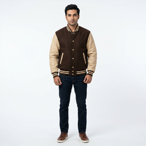 Chaqueta de béisbol tipo Letterman de manga larga con logotipo personalizado, diseño en blanco de la más alta calidad, chaquetas universitarias de poliéster satinado rojo. - Product Image 1