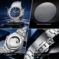 Montre mécanique pour homme AIMANA, 41 mm, carrée, en acier inoxydable, style professionnel, chiffres arabes, étanche 30 m, transfrontalière