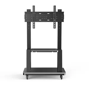 Practical Metal Pegboard Panel Movable TV Mount Carts Mobile Wheeled TV Cart Stand With Shelf