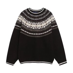 Suéter Retro <span class=keywords><strong>de</strong></span> Punto con Bordado Estilo Fair Isle para Hombre, Otoño e Invierno, Estilo Casual, Color Block, para Parejas - Product Image 1