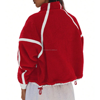 Veste Teddy d'hiver surdimensionnée en polaire Sherpa pour femme, avec passepoil contrastant, col montant, fermeture éclair intégrale, coupe courte, grandes tailles, OEM ODM