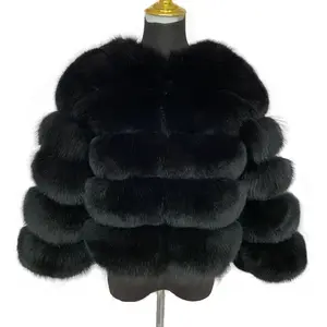 Factory Custom Wholesale Real fur Long Sleeves Fashion Women Fluffy Women's Clothing Fur Jacket Winter Real Fox Fur Coat