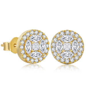 Boucles d'oreilles clous de luxe plaquées or 14K avec pierres CZ 5A, design fleur glacée, tige en argent 925, style Hip Hop - Product Image 1