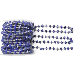 Lapis Lazuli Rondelle Forme Argent Plaqué 925 Argent Sterling Chapelet Fil Wrap Chaîne Bijoux - Product Image 1