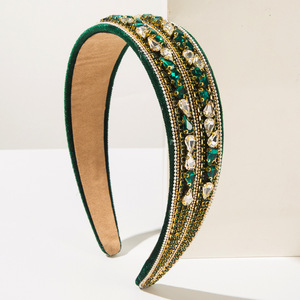 Diademas de terciopelo barroco retro, accesorios para el cabello de cristal brillante, postizos nupciales con tachuelas de diamantes para mujer - Product Image 5