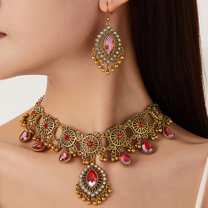 Conjunto de joyería India Bohemia para mujer, pendientes Jhumka de aleación, collar para fiestas de boda, accesorios, gran regalo - Product Image 3