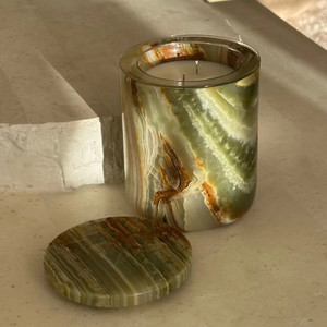 All'ingrosso naturale onice marmo portacandele in pietra lanterne e barattoli di candela con coperchio popolare colore verde in più dimensioni - Product Image 2