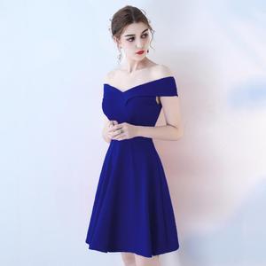 Vestido de novia corto de verano nuevo para brindis de compromiso, con hombros descubiertos y efecto adelgazante - Product Image 4