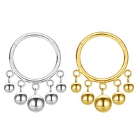Anneau clicker sans soudure en acier inoxydable 316L avec breloques boule pendantes |   Bijoux de piercing pour le nez, le septum, l'hélix et le cartilage pour hommes et femmes