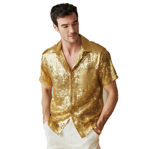 Camisa de Manga Corta con Lentejuelas de Poliéster para Hombre, para Actuaciones en Escenario, de East Costumes - Product Image 4