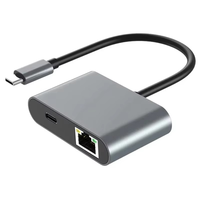 Kabel adaptor Hub, kabel adaptor Hub 4 in 1 tipe-c USB3.0 dengan 2 * USB pengisian daya Cepat Tipe C ke RJ45 kartu jaringan Gigabit untuk ponsel