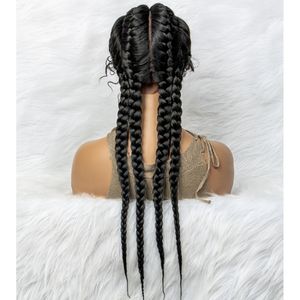 26 inç dantel ön sentetik 4 örgüler siyah kadınlar için bebek saç ile afrika kutusu Cornrow örgülü peruk günlük kullanım - Product Image 2