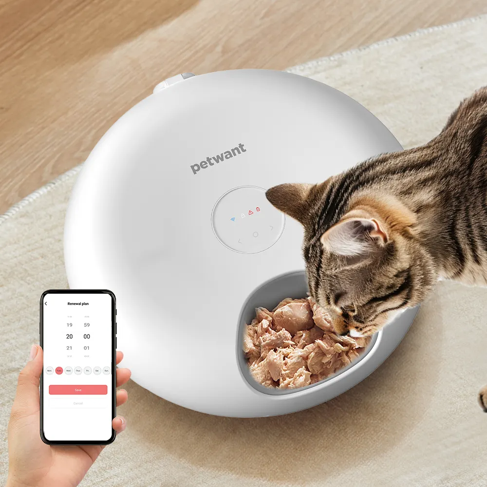 Petwant Custom Wifi Smart Katzenfutter spender 6 Mahlzeiten Tuya APP Fern fütterung Anti-Jamming Timed Automatic Pet Feeder