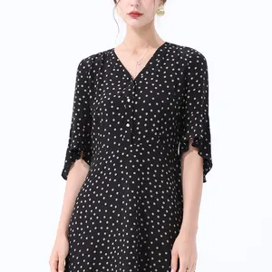 Nieuwe Mode Zomer Custom Bloemenprint A-Line Casual Zwarte Jurken Voor Elegante Vrouw