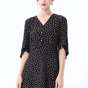 New Fashion Summer Custom Floral Printing A-line Casual Black Dresses For Elegant Woman