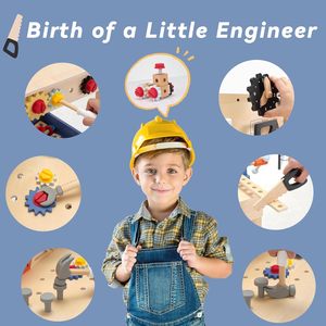 Banc d'outils moderne en bois Yuyi Brown pour enfants, ensemble d'outils pour tout-petits, outils de construction, jeu d'imitation, <span class=keywords><strong>atelier</strong></span> de construction, <span class=keywords><strong>jouet</strong></span> - Product Image 3