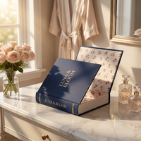Lussuosa Scatola Regalo Magnetica Stile Libro - Fodera Floreale Vintage e Targhetta Logo in Metallo Personalizzata |   Confezioni Premium per Gioielli e Regali