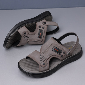 Sandalias de cuero para hombre, estilo abierto, para verano, para la playa, con suela de goma, entresuela de EVA, forro de PU, estilo sólido. - Product Image 2