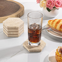 Ensemble de 4 sous-verres hexagonaux en travertin jaune naturel, durables, antidérapants, personnalisables avec logo, lavables en machine, pour la maison et le bar