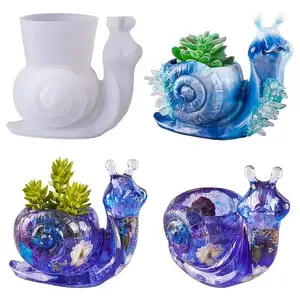 1pc蜗牛硅胶模具环氧树脂3D大花盆花瓶树脂硅胶模具混凝土水泥