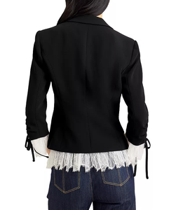 Abito Casual personalizzato <span class=keywords><strong>con</strong></span> scollo a V in <span class=keywords><strong>pizzo</strong></span> <span class=keywords><strong>con</strong></span> doppio petto Blazer da donna in tinta unita <span class=keywords><strong>con</strong></span> perline nere - Product Image 3