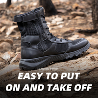 Bottes tactiques en cuir, respirantes, avec fermeture éclair, pour la randonnée, l'entraînement en plein air, chaussures d'été