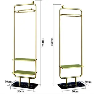 Customized boutique clothing racks with shelves golden clothing store rack hat display stand shoes display bag shelves for store