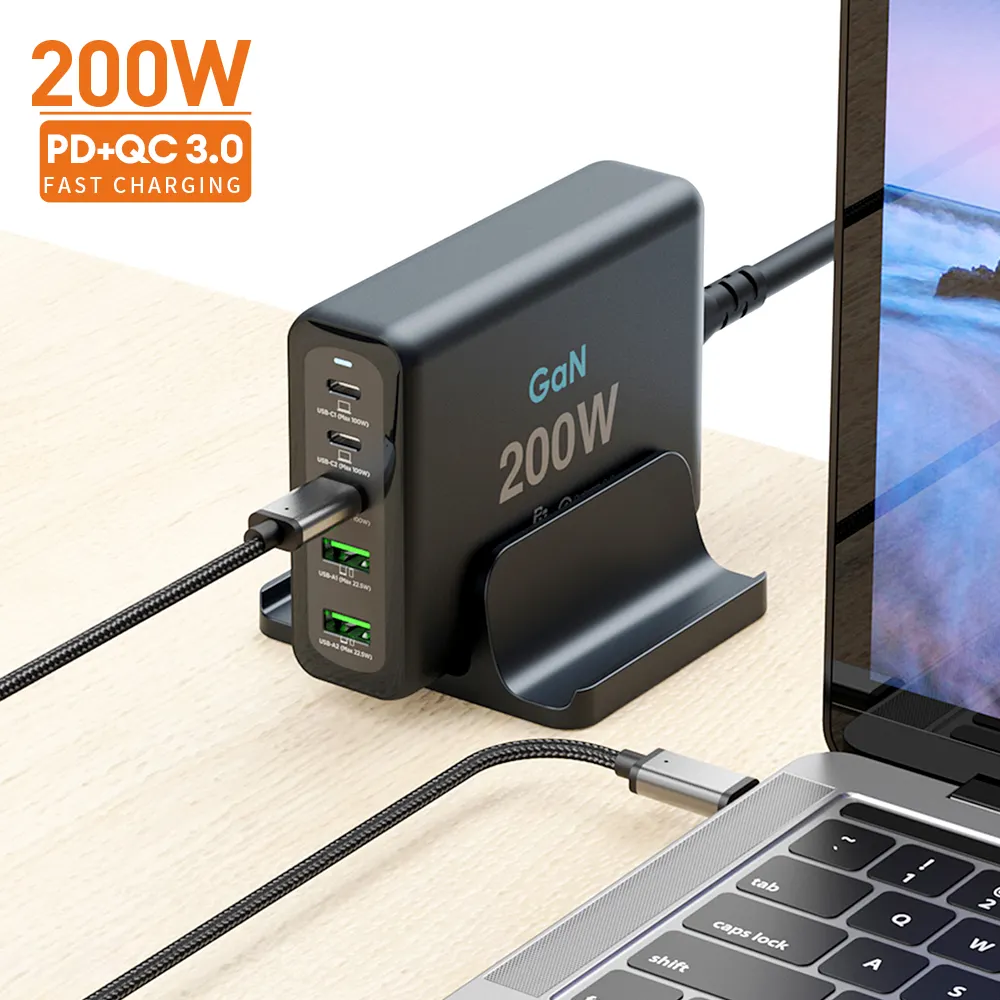 PD 200W Mini Multi Ports GaN PD Fast Charger USB Type C GaN Charger for Laptop Tablet And Mobile Phone